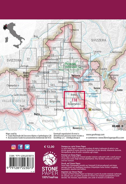118 Basso Vergante. Boca, Borgomanero, Orta San Giulio, Arona. Carta escursionistica 1:25.000. Ediz. multilingue - 4