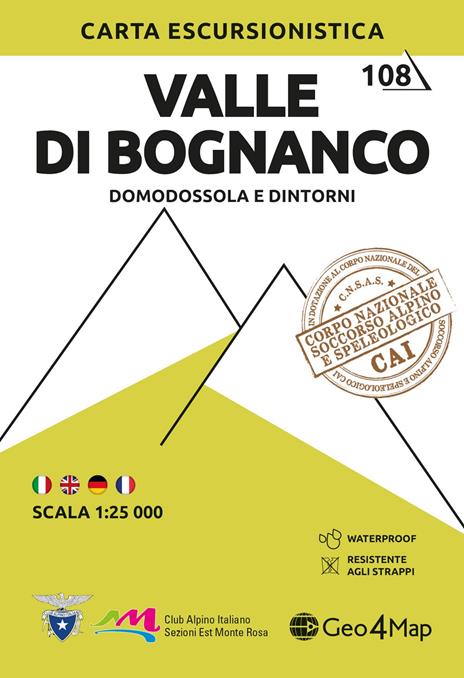 108 Valle di Bognanco. Domodossola e dintorni. Carta escursionistica 1:25.000. Ediz. multilingue - copertina