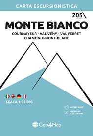 205 Monte Bianco Courmayeur, Val Veny, Val Ferret, Chamonix-Mont-Blanc. Carta escursionistica 1:25.000