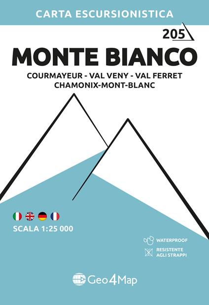 205. Monte Bianco Courmayeur, Val Veny, Val Ferret, Chamonix-Mont-Blanc. Carta escursionistica 1:25.000 - copertina