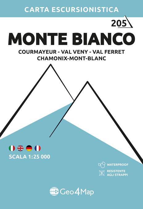 205 Monte Bianco Courmayeur, Val Veny, Val Ferret, Chamonix-Mont-Blanc. Carta escursionistica 1:25.000 - copertina