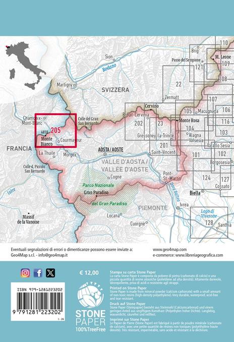 205 Monte Bianco Courmayeur, Val Veny, Val Ferret, Chamonix-Mont-Blanc. Carta escursionistica 1:25.000 - 4