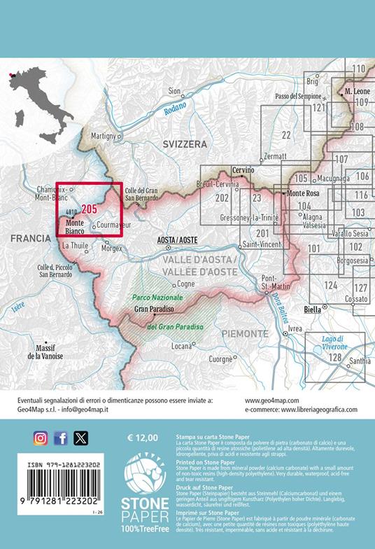 205 Monte Bianco Courmayeur, Val Veny, Val Ferret, Chamonix-Mont-Blanc. Carta escursionistica 1:25.000 - 4