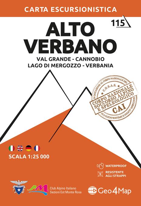 115. Alto Verbano Val Grande, Cannobio, Lago Di Mergozzo, Verbania. Carta escursionistica 1:25.000 - copertina