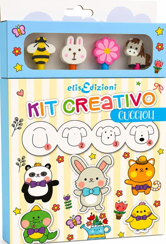 Cuccioli. Kit creativo. Ediz. illustrata. Con 4 matite colorate e 4 gomme da cancella - copertina