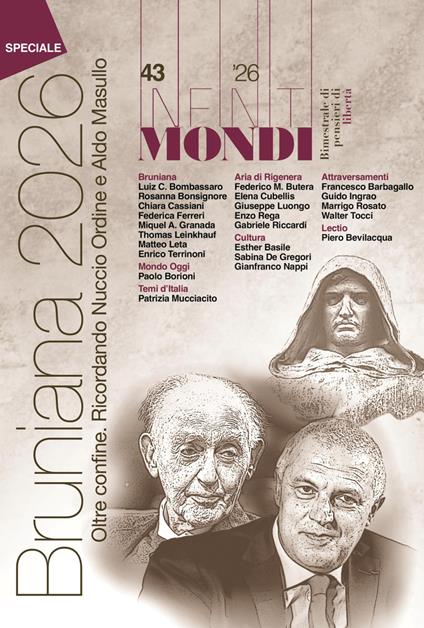 Infiniti mondi. Bimestrale di pensieri di libertà (2026). Vol. 43: Speciale Bruniana. Oltreconfine. Dedicato ad Aldo Masullo e Nuccio Ordine - copertina