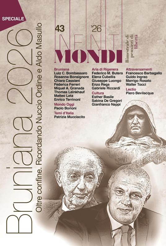 Infiniti mondi. Bimestrale di pensieri di libertà (2026). Vol. 43: Speciale Bruniana. Oltreconfine. Dedicato ad Aldo Masullo e Nuccio Ordine - copertina