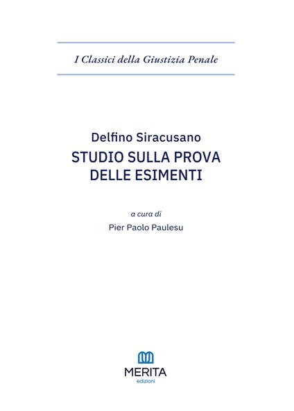 Studio sulla prova delle esimenti - Delfino Siracusano - copertina