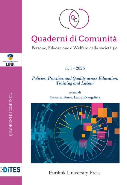 Quaderni di comunità. Persone, educazione e welfare nella società 5.0 (2026). Nuova ediz.. Vol. 1: Policies, practices and quality across education, training and labour - copertina