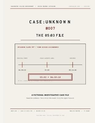 Case: UNKNOWN #007 - The 05:03 File: A Realistic Interactive Crime Mystery Case File with Evidence, Interviews, Digital Traces, and a Hidden Cross-File Secret - Antonio Pavlovic - cover