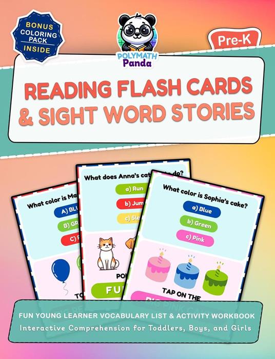 Reading Flash Cards & Sight Word Stories for Pre-K: Fun Young Learner Vocabulary List & Activity Workbook | Interactive Comprehension for Toddlers, Boys, and Girls - Polymath Panda - ebook