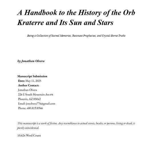 A Handbook to the History of the orb Kraterre and its sun and Stars