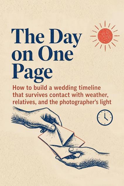 The Day on One Page: How to build a wedding timeline that survives contact with weather, relatives, and the photographer's light