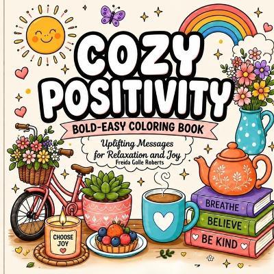 Cozy Positivity: Bold and Easy Coloring Book for Adults and Kids, Stress Relief, Simple Uplifting Messages for Relaxation and Joy - Freida Golle Roberts - cover