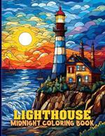 Lighthouse: Lighthouse Seascape Midnight Coloring Pages For Color & Relax. Black Background Coloring Book