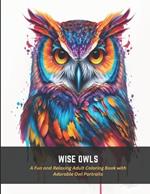 Wise Owls: A Fun and Relaxing Adult Coloring Book with Adorable Owl Portraits