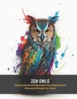 Zen Owls: Coloring Book with Beautiful Owl Portraits and Whimsical Designs for Adult