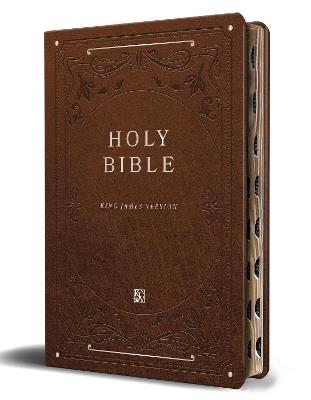 KJV Holy Bible, Giant Print Thinline Large format, Brown Premium Imitation Leath er with Ribbon Marker, Red Letter, and Thumb Index - ORIGIN - cover