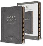KJV Holy Bible, Giant Print Thinline Large format, Gray Premium Imitation Leathe r with Ribbon Marker, Red Letter, and Thumb Index