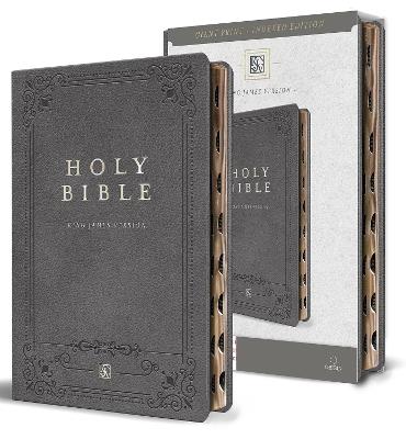 KJV Holy Bible, Giant Print Thinline Large format, Gray Premium Imitation Leathe r with Ribbon Marker, Red Letter, and Thumb Index - ORIGIN - cover