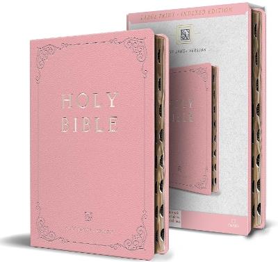 KJV Holy Bible, Large Print Handy Size Format, Pink Premium Imitation Leather with Ribbon Marker, Red Letter, Thumb Index - KING JAMES VERSION - cover