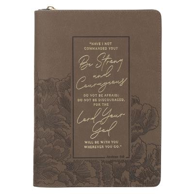 Journal Classic Zip Brown Strong & Courageous Josh. 1:9 - cover