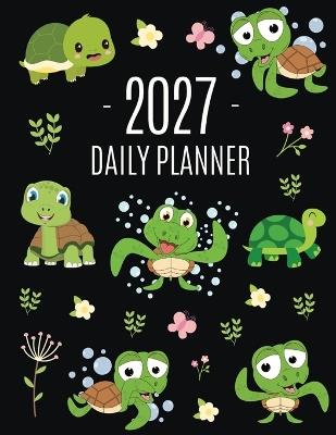 Turtle Planner 2027: Cute Tortoise Organizer: January-December (12 Months) Beautiful Agenda With Green Reptile Animal, Butterflies & Flowers - Happy Oak Tree Press - cover