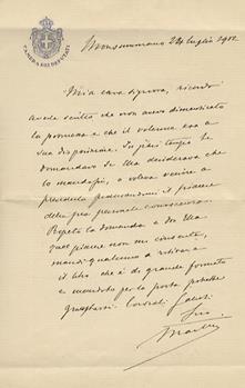 Lettera Manoscritta Autografa Firmata Stesa Su Una Facciata Su Carta Intestata Camera Dei Deputati Datata Monsummano 24 Luglio 1912 Indirizzata