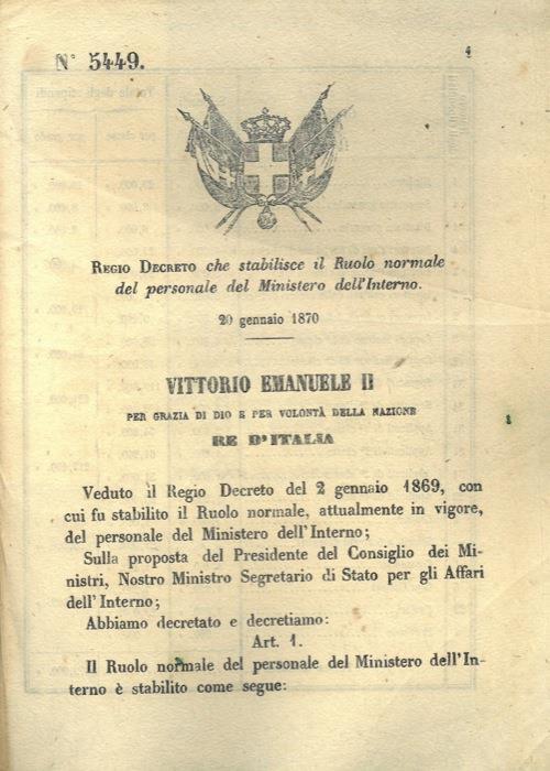 Regio Decreto che stabilisce il Ruolo normale del personale del