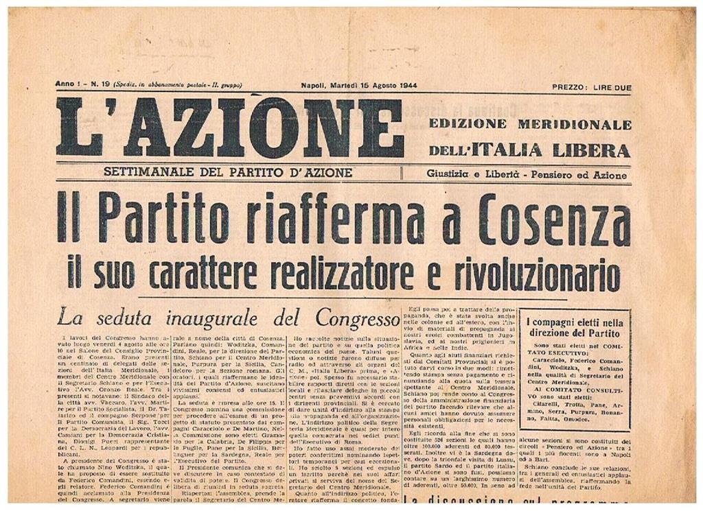 L' Azione, settimanale del Partito d'Azione. EDizione meridionale dell