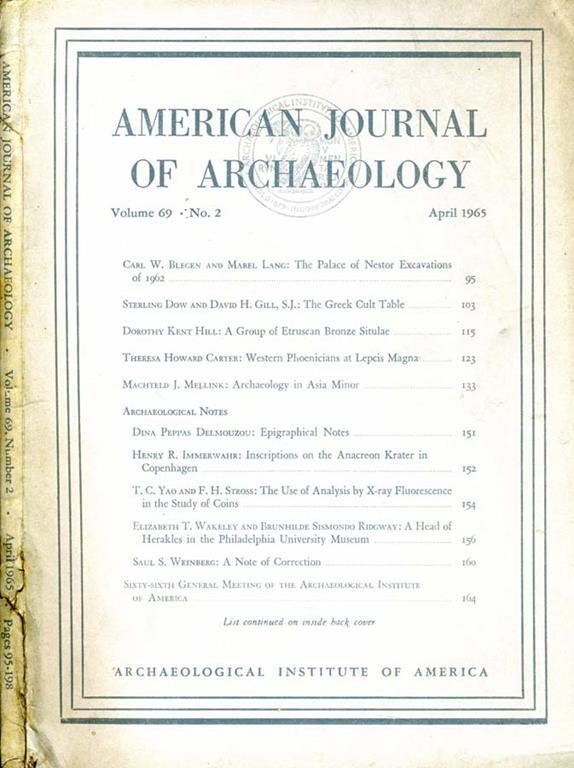 American Journal of Archaeology Elbrus Libro Usato Archaeological