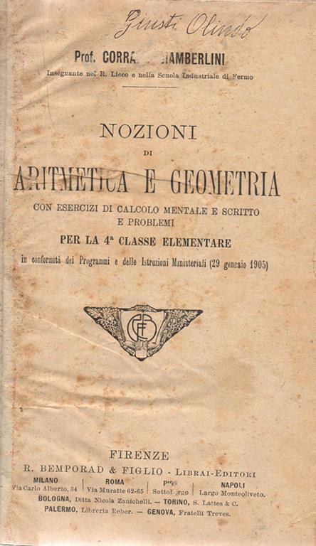 Nozioni Di Aritmetica E Geometria Di Prof Corrado Ciamberlini Con Esercizi Di Calcolo Mentale E Scritto