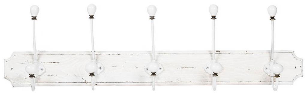 Attaccapanni da parete in legno massiccio e ferro forgiato a mano finitura bianco anticato 80x10x21 cm