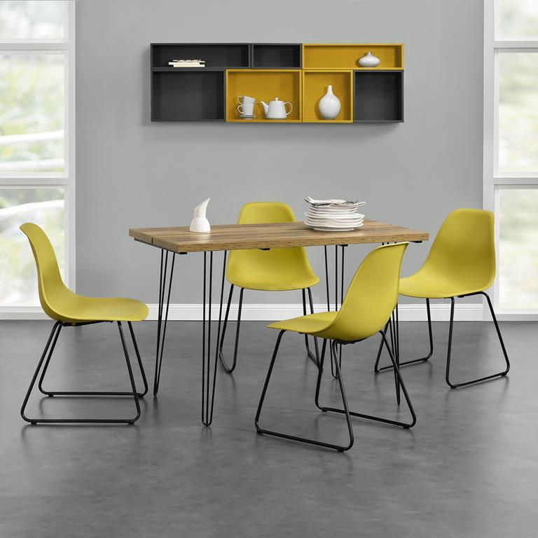 Tavolo Da Pranzo Design Per 4 Persone Effetto Legno Con 4 Sedie Moderne Color Senape 82 X 465 X 56 Cm