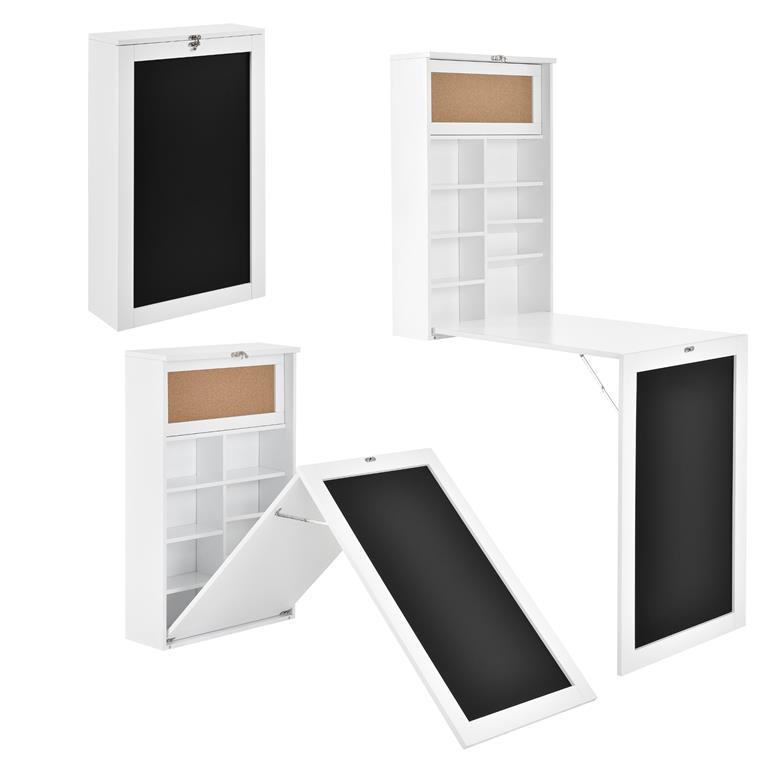DREAMADE Tavolo da Muro Pieghevole Scrivania Pieghevole in Legno da Parete con Lavagna 60x15,5x75cm Bianco