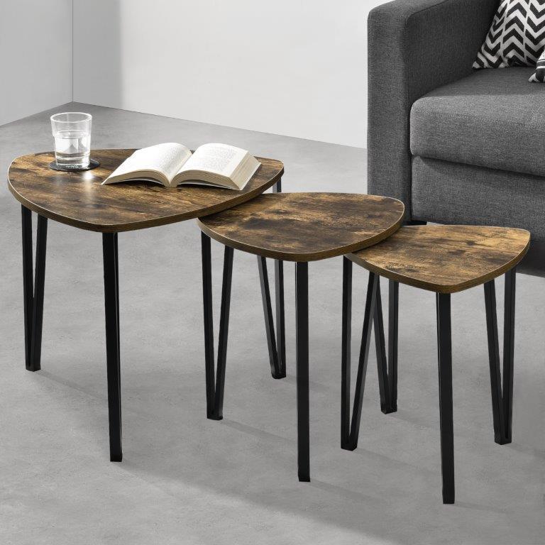 Set Di 3 Tavolini Bassi Da Salotto | Sovrapponibili | Effetto Marmo Nero | Altezze Diverse - Foto 4