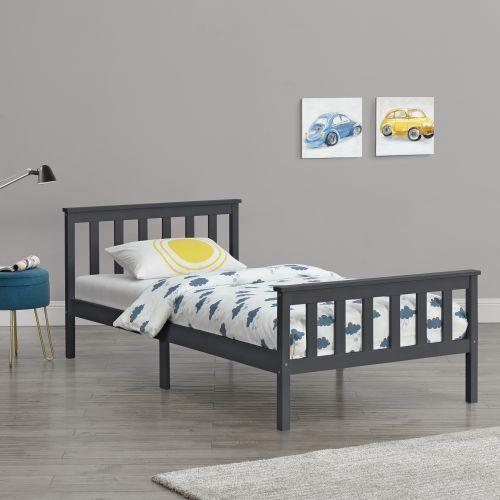 Struttura Letto in Metallo 90 x 200cm Letto Singolo in Acciaio con Rete a Doghe Grigio Scuro en.casa
