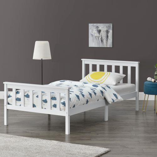 Bianco en.casa Struttura Letto Singolo 90 x 200 cm Letto in Legno di Pino con Testiera e Pediera Alte