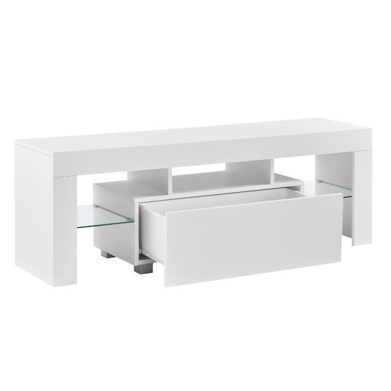 en.casa Bianco Mobile Porta TV con Illuminazione LED a Colore Variabile con Telecomando 130 x 35 x 45 cm Supporto TV con Cassetto e Ripiani Portaoggetti