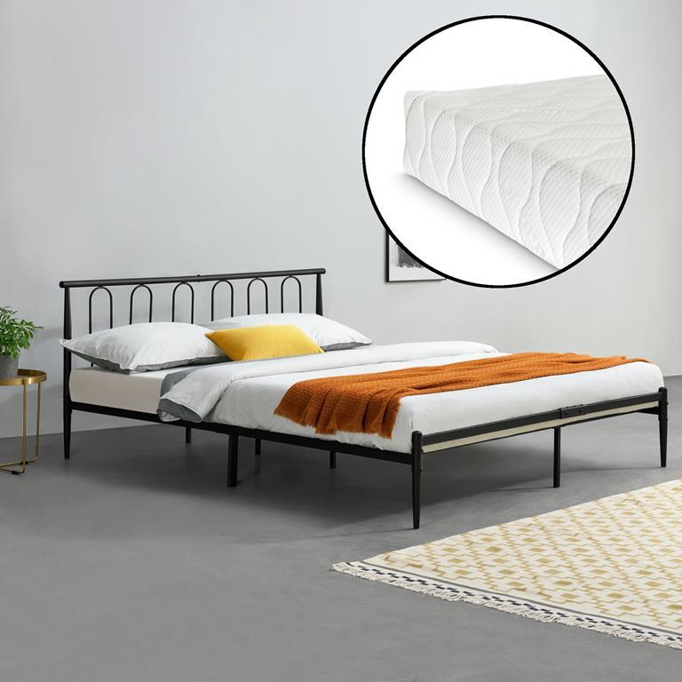 Letto in Metallo con Materasso a Schiuma Fredda 200x180 cm Letto Matrimoniale King Size con ...