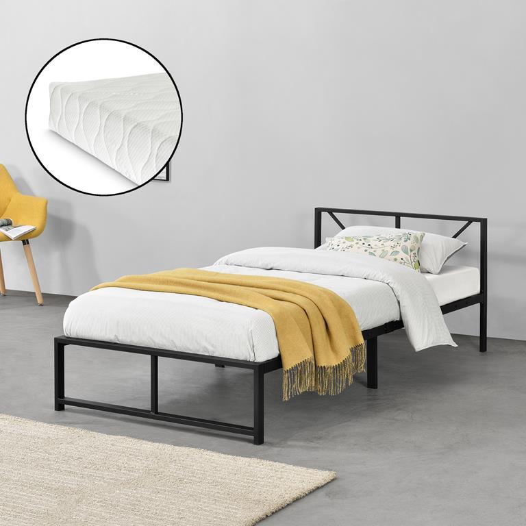 en.casa Nero Struttura Letto in Metallo 90 x 200 cm Letto con Testiera e Pediera Letto Singolo in Stile Classico//Moderno