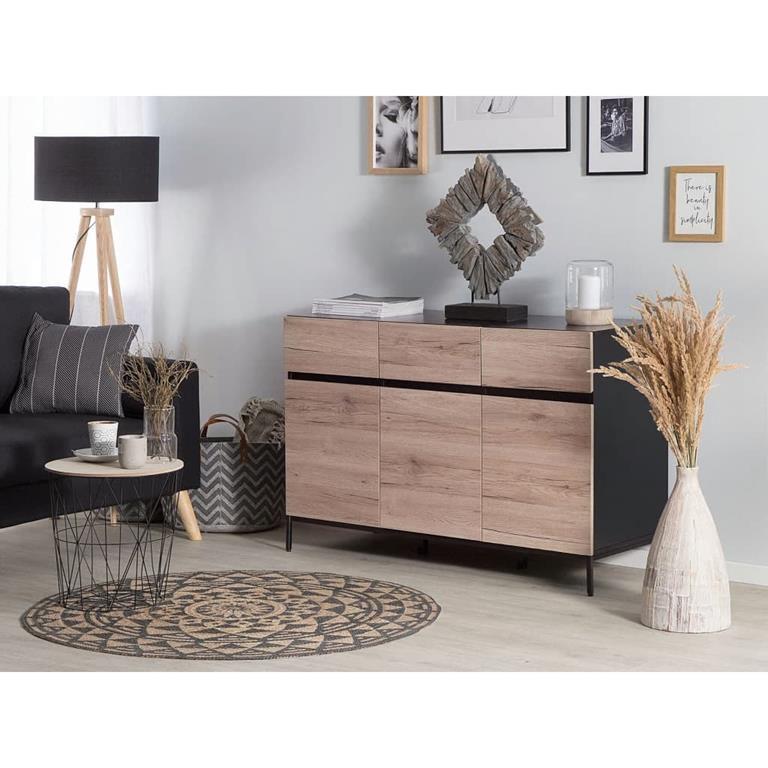 Beliani Credenza Nera e Color Legno Scuro Kuro