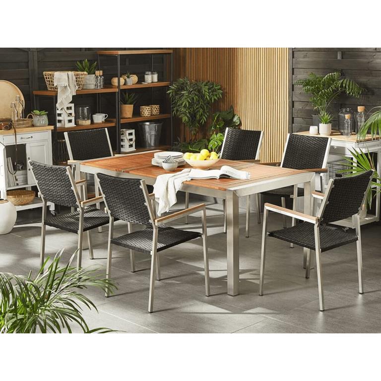 Import Set Pranzo per Giardini in Legno di Acacia con Tavolo allungabile sedie e Cuscini Otto posti Set Tavolo e sedie da Giardino