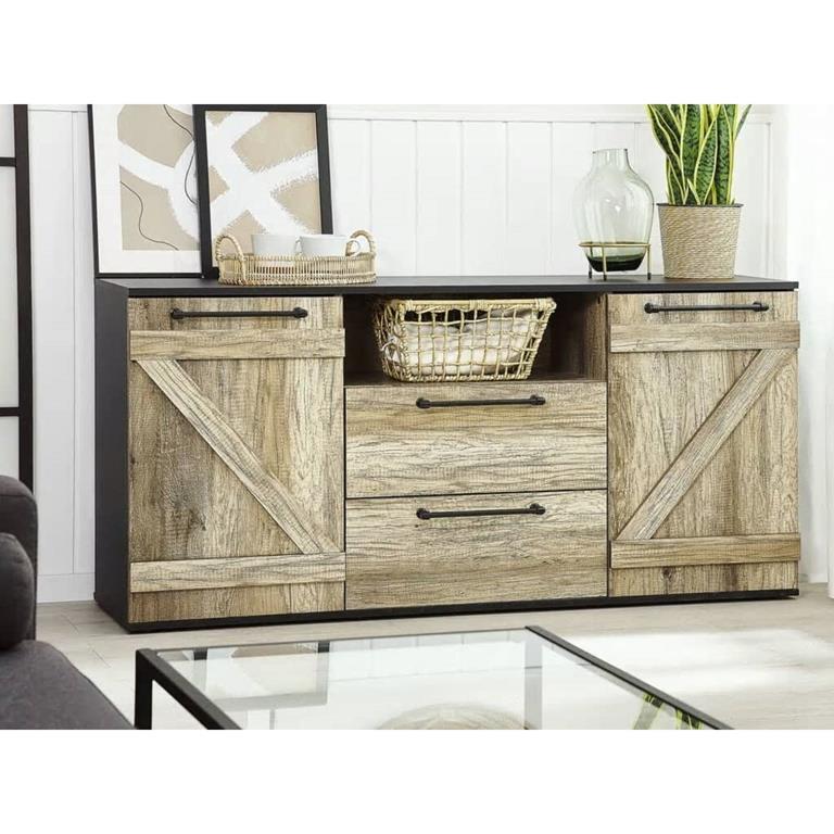 Credenza in legno chiaro e nero SALTER Beliani Casa e Cucina IBS