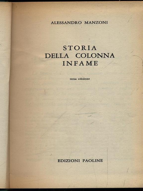 Storia della colonna infame Alessandro Manzoni Libro Usato