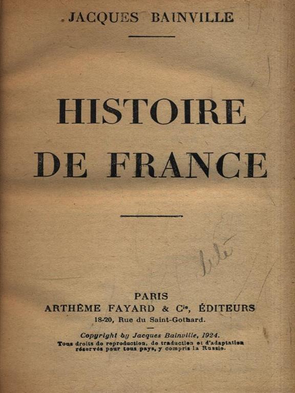 Histoire de France Jacques Bainville Libro Usato Artheme Fayard & C. IBS Histoire de France Jacques Bainville Libro Usato Artheme Fayard & C. IBS