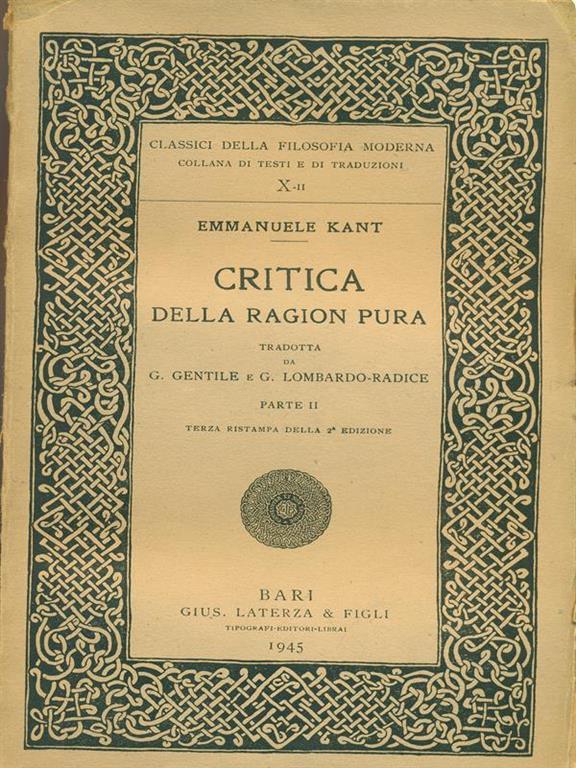 Kant La Critica Della Ragion Pura