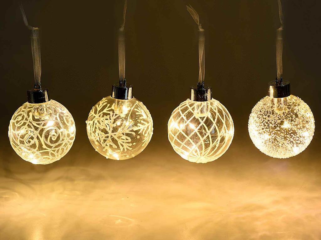 Palline Grandi Per Albero Di Natale Set 4 palline per albero di Natale in vetro decorato con luci Led