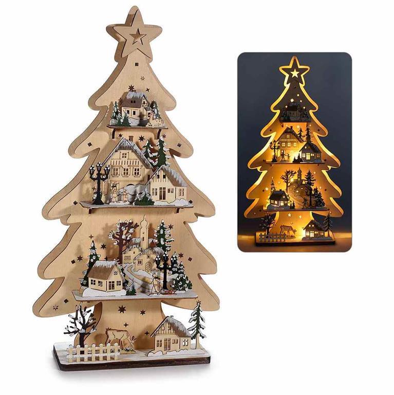 Albero Di Natale Da Tavolo Con Luci Albero di Natale da tavolo in legno con paesaggio invernale e luci led