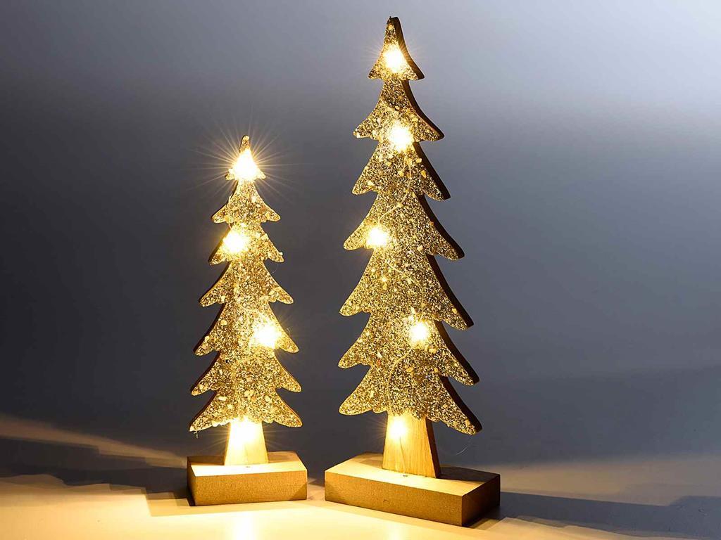 Albero Di Natale Da Tavolo Con Luci Alberi Natalizi da tavolo in legno con glitter e luci alberelli